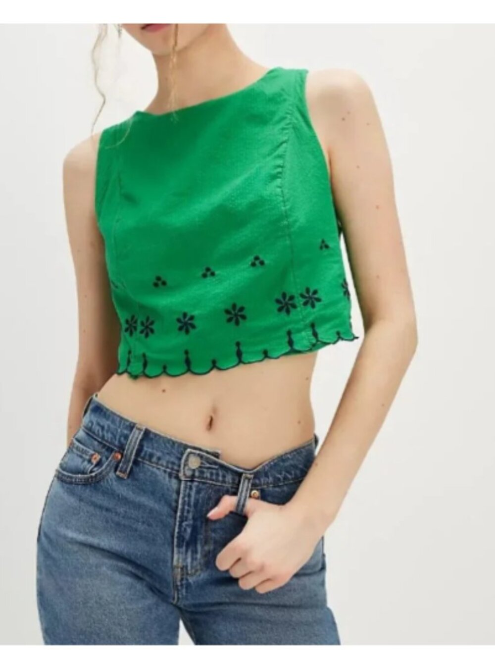 NWT Free People Kayla Solid Embroidered Top in Jolly Rancher Combo